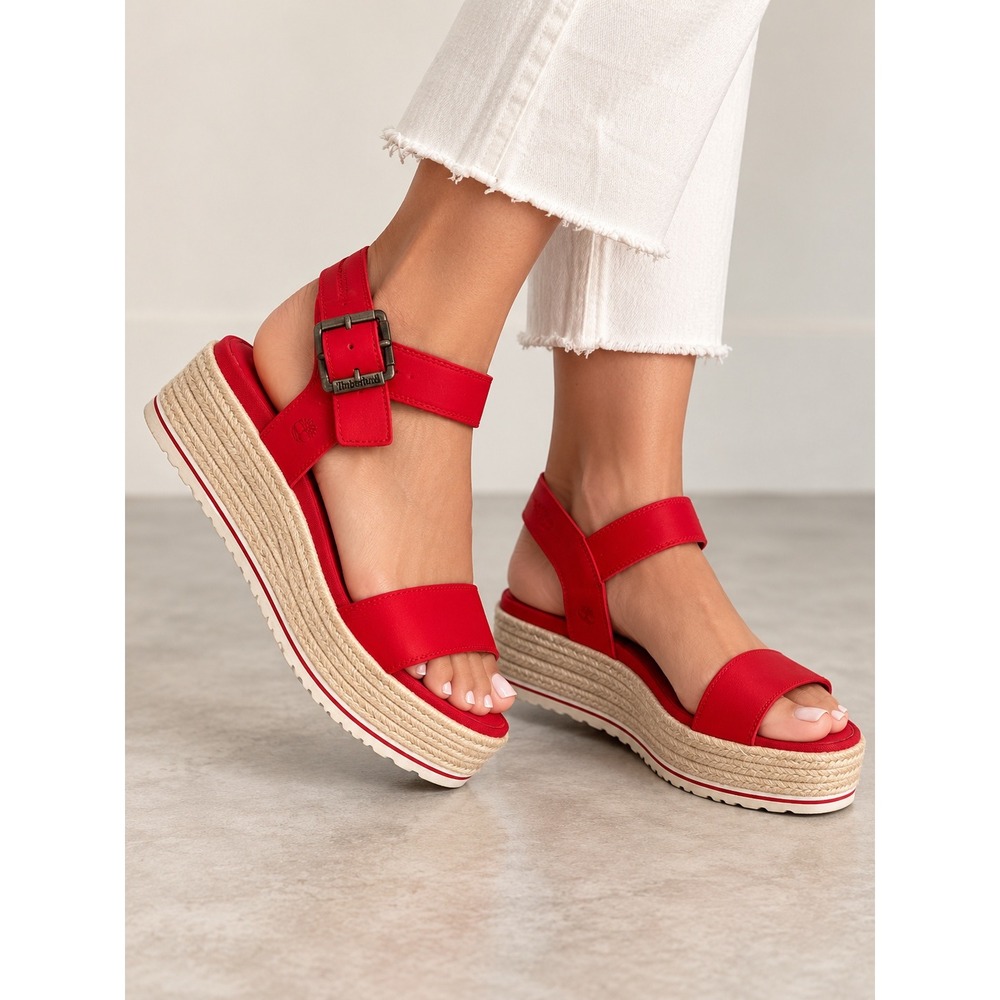 Timberland Santorini Sun Sandals Womens 7 Red Leather Platform Espadrille